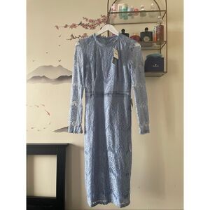 New with tags Love x design long sleeve lace dusty blue midi dress size medium